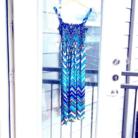 American Fashion Jr.Miss S/M Boho Chevron Print Aqua Sundress - Picture 2 of 7